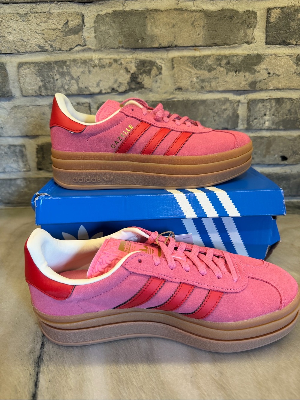 adidas Gazelle Platform Sneakers in Pink with Red Accents